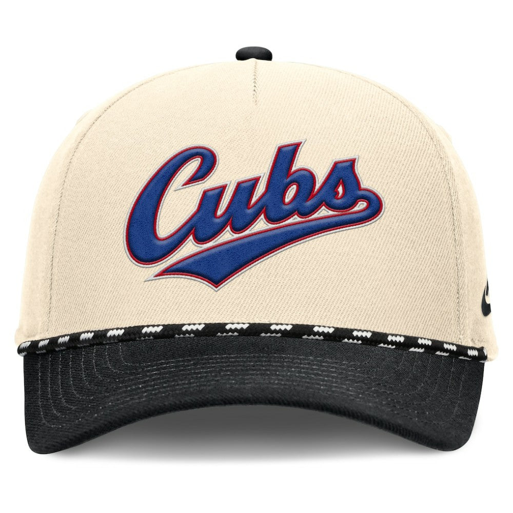 Chicago Cubs Nike Cooperstown Collection Rise Adjustable Hat - Natural/Black Hats
