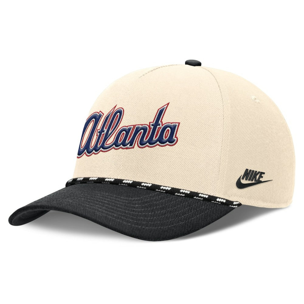 Atlanta Braves Nike Cooperstown Collection Rise Adjustable Hat - Natural/Black Hats