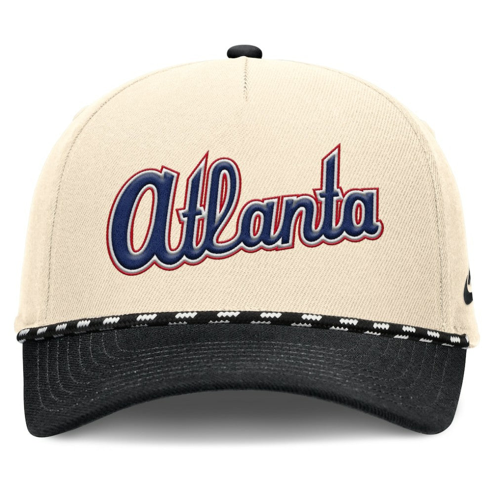 Atlanta Braves Nike Cooperstown Collection Rise Adjustable Hat - Natural/Black Hats