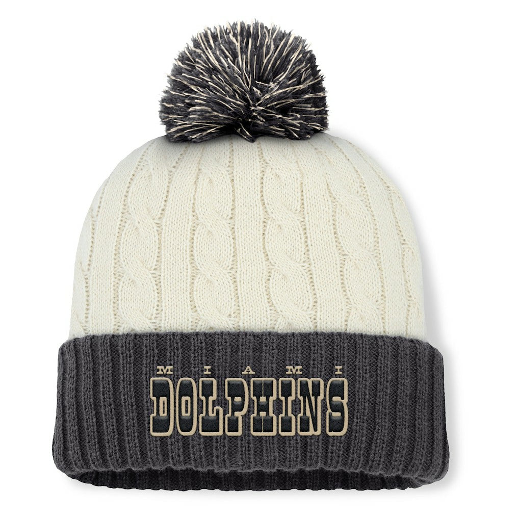 Miami Dolphins Women's Coaxial Cuffed Knit Hat with Pom Cream