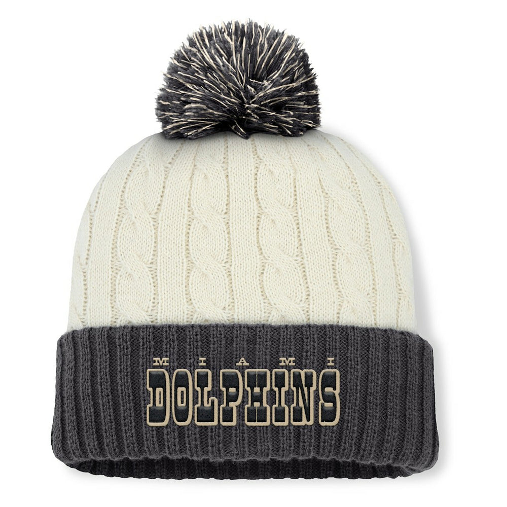 Miami Dolphins Women's Coaxial Cuffed Knit Hat with Pom Cream