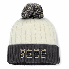 New York Jets Women's Coaxial Cuffed Knit Hat with Pom Cream