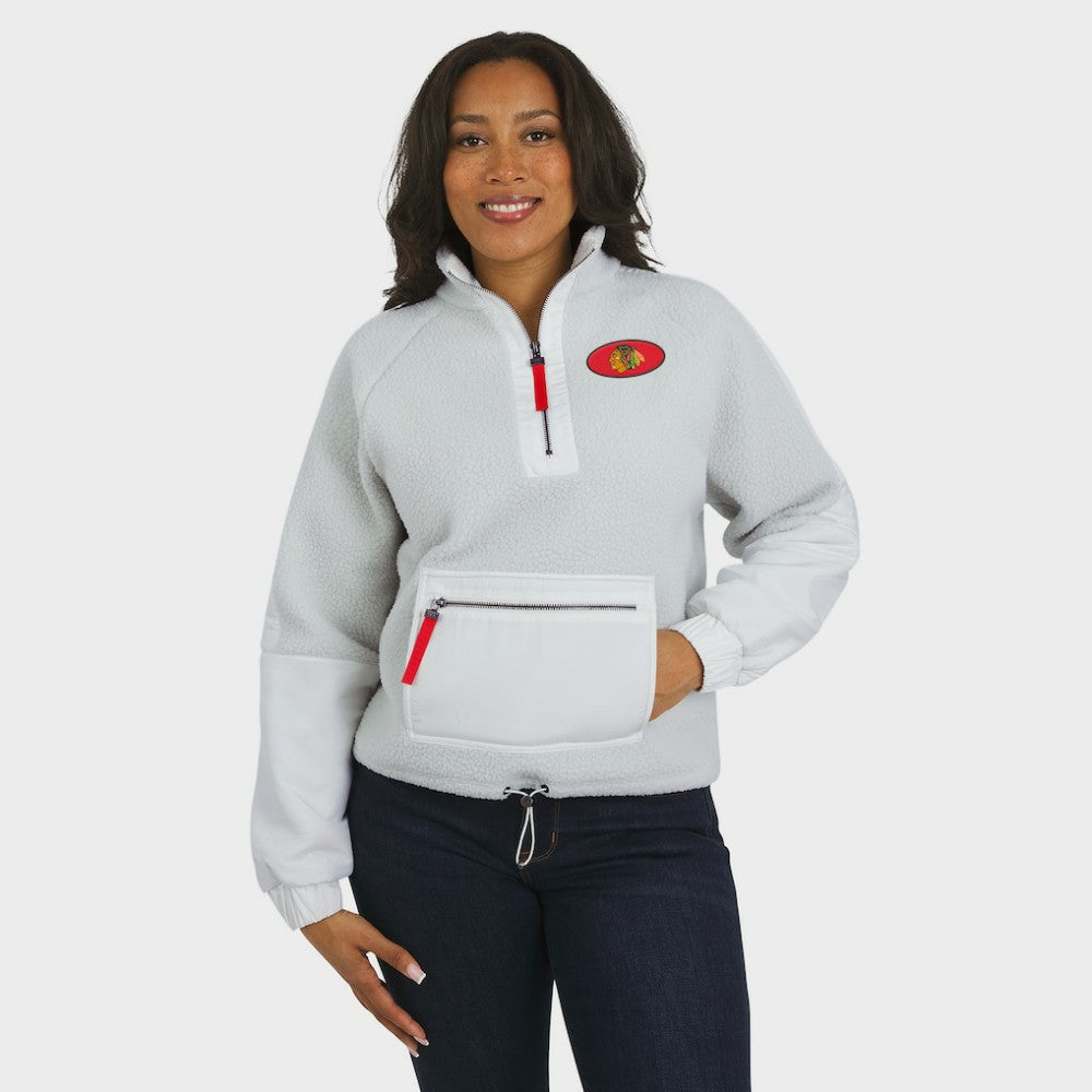 NHL Chicago Blackhawks WEAR by Erin Andrews Women's Polar Fleece Quarter-Zip Jacket - Gray