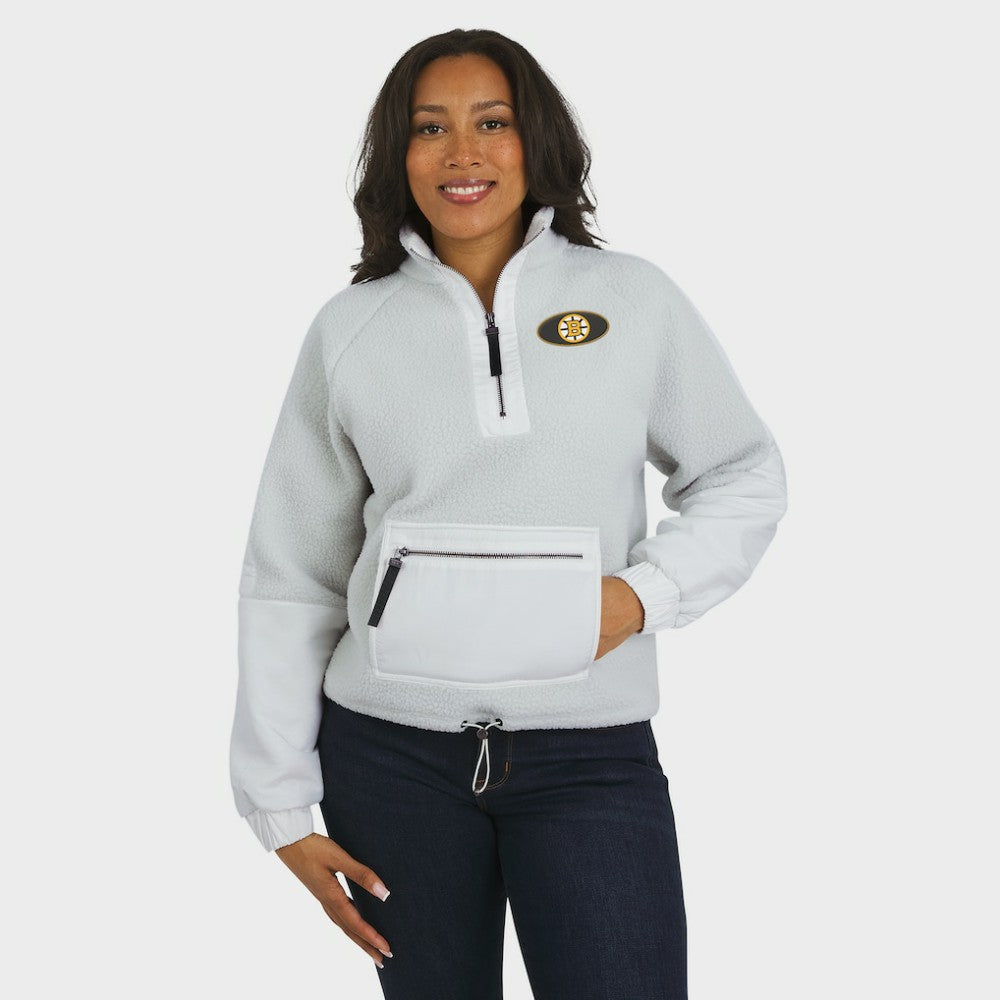 NHL Boston Bruins WEAR by Erin Andrews Women's Polar Fleece Quarter-Zip Jacket - Gray