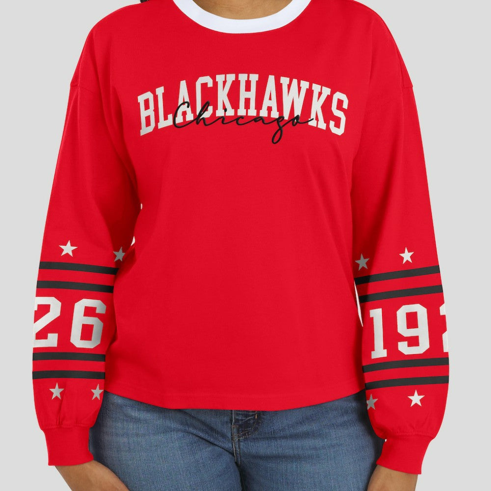 NHL Chicago Blackhawks WEAR by Erin Andrews Women's Long-Sleeve Sport T-Shirt - Red