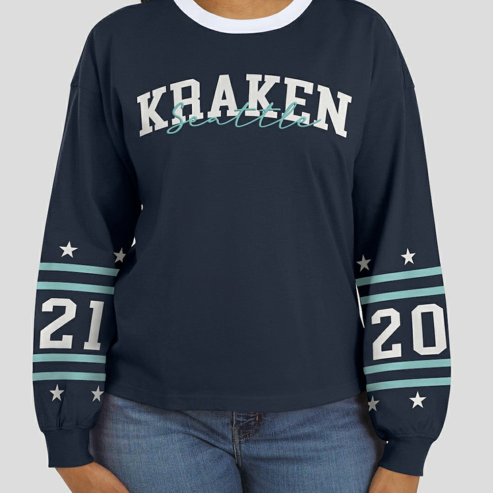 NHL Seattle Kraken WEAR by Erin Andrews Women's Long-Sleeve Sport T-Shirt - Deep Sea Blue