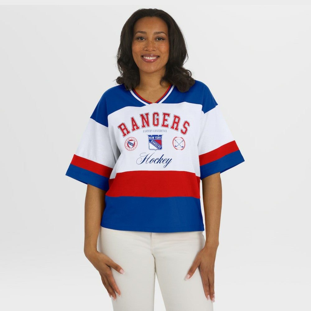 NHL New York Rangers WEAR by Erin Andrews Women's Jersey Style Tee - Blue/White