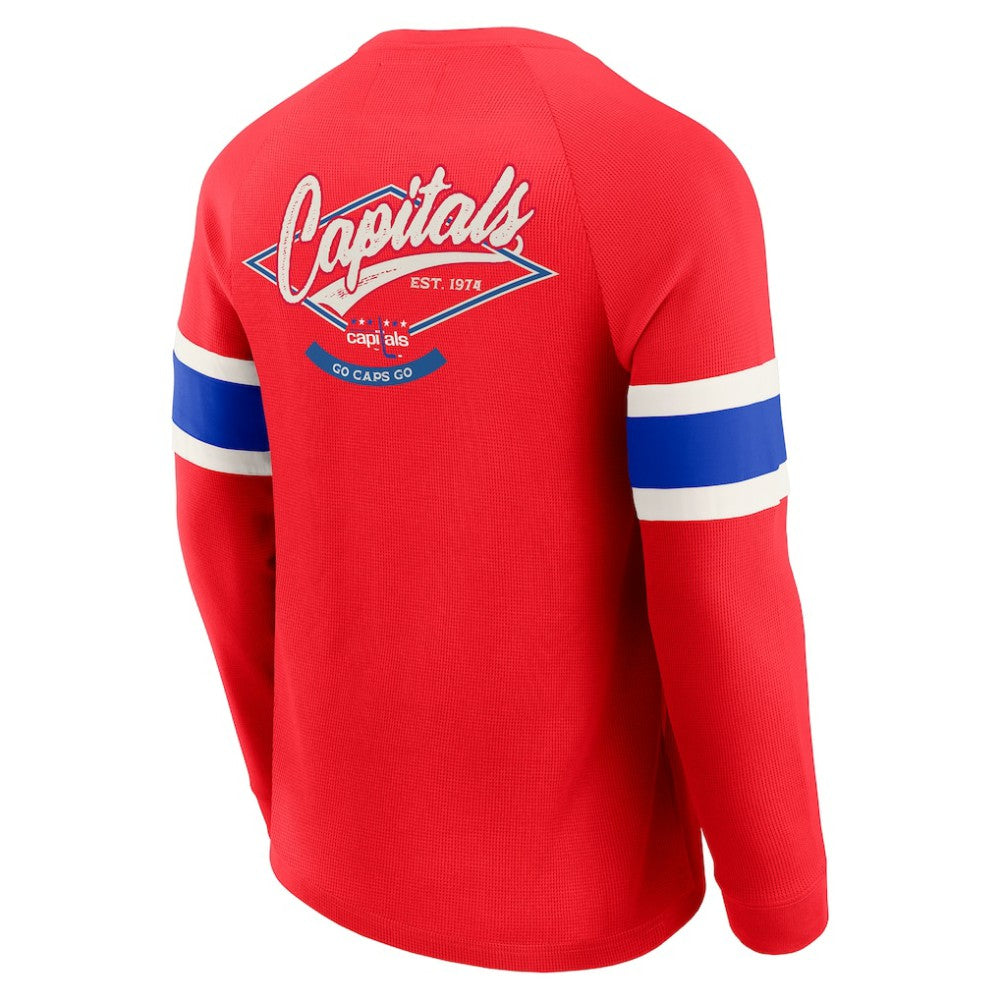 NHL Washington Capitals Darius Rucker Collection by Fanatics Waffle-Knit Raglan Long Sleeve Henley T-Shirt - Red