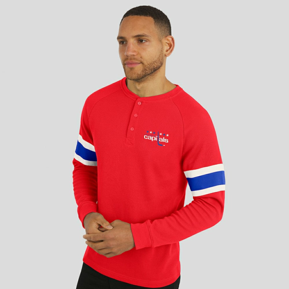 NHL Washington Capitals Darius Rucker Collection by Fanatics Waffle-Knit Raglan Long Sleeve Henley T-Shirt - Red