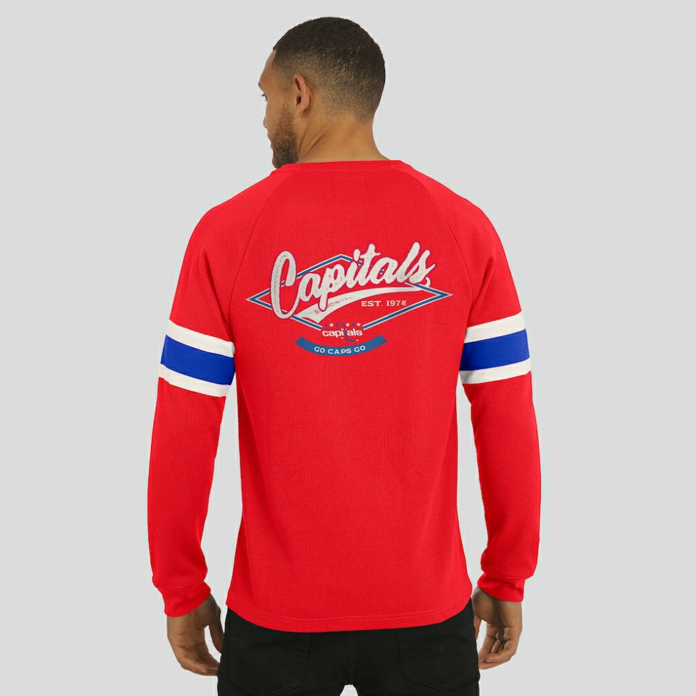 NHL Washington Capitals Darius Rucker Collection by Fanatics Waffle-Knit Raglan Long Sleeve Henley T-Shirt - Red