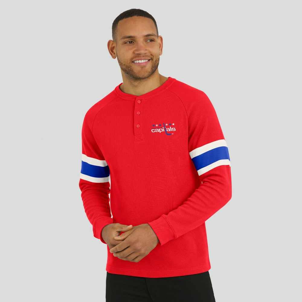 NHL Washington Capitals Darius Rucker Collection by Fanatics Waffle-Knit Raglan Long Sleeve Henley T-Shirt - Red