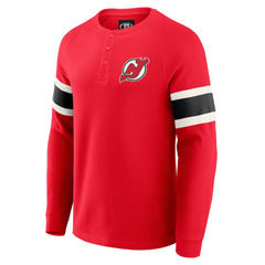 NHL New Jersey Devils Darius Rucker Collection by Fanatics Waffle-Knit Raglan Long Sleeve Henley T-Shirt - Red
