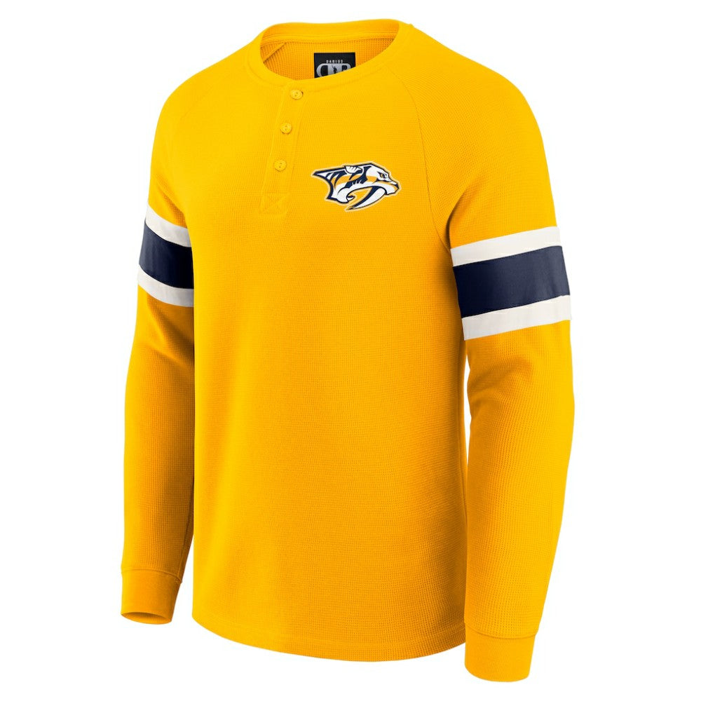 NHL Nashville Predators Darius Rucker Collection by Fanatics Waffle-Knit Raglan Long Sleeve Henley T-Shirt - Gold