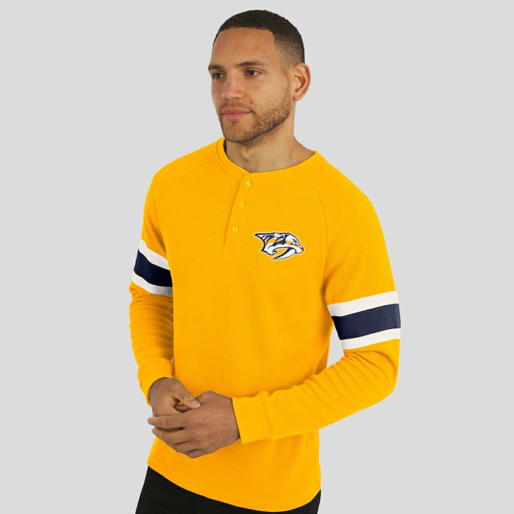 NHL Nashville Predators Darius Rucker Collection by Fanatics Waffle-Knit Raglan Long Sleeve Henley T-Shirt - Gold