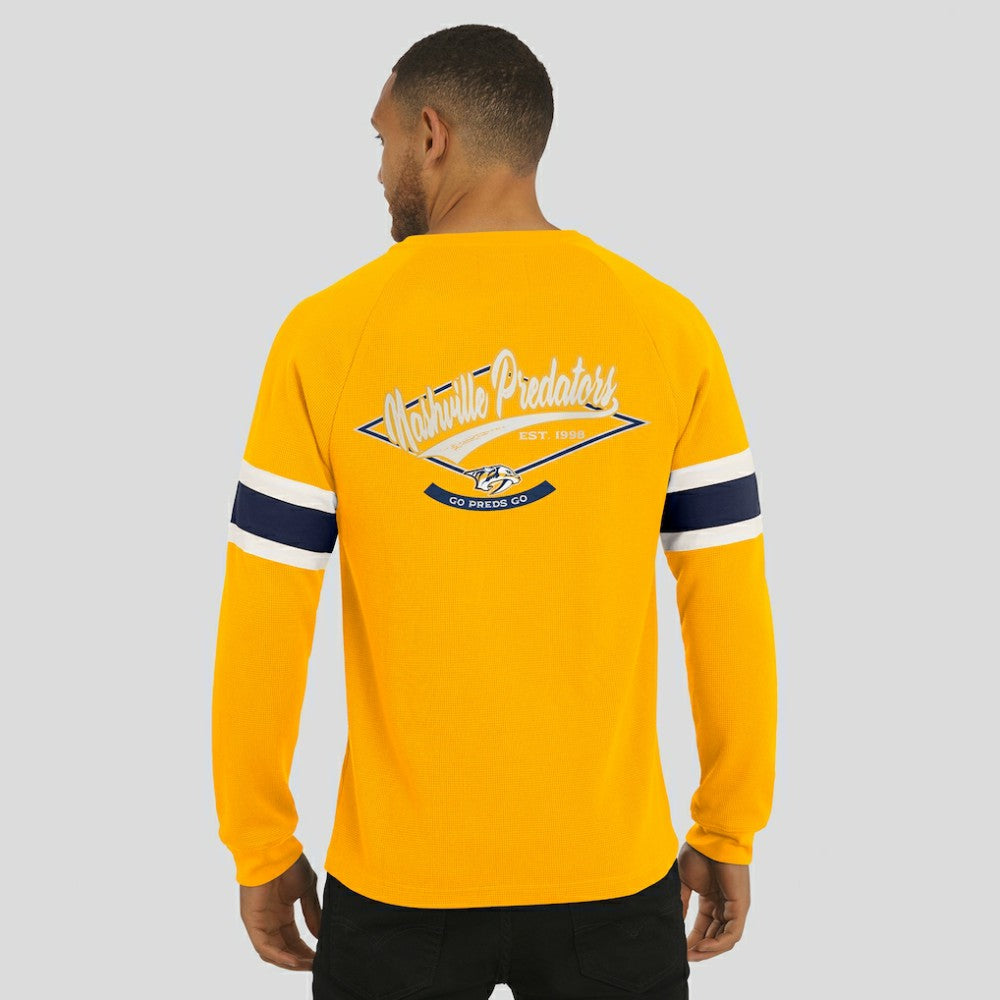 NHL Nashville Predators Darius Rucker Collection by Fanatics Waffle-Knit Raglan Long Sleeve Henley T-Shirt - Gold