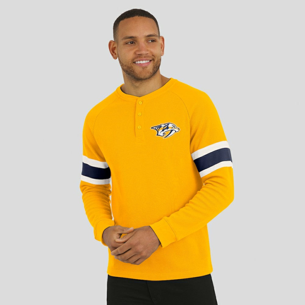 NHL Nashville Predators Darius Rucker Collection by Fanatics Waffle-Knit Raglan Long Sleeve Henley T-Shirt - Gold