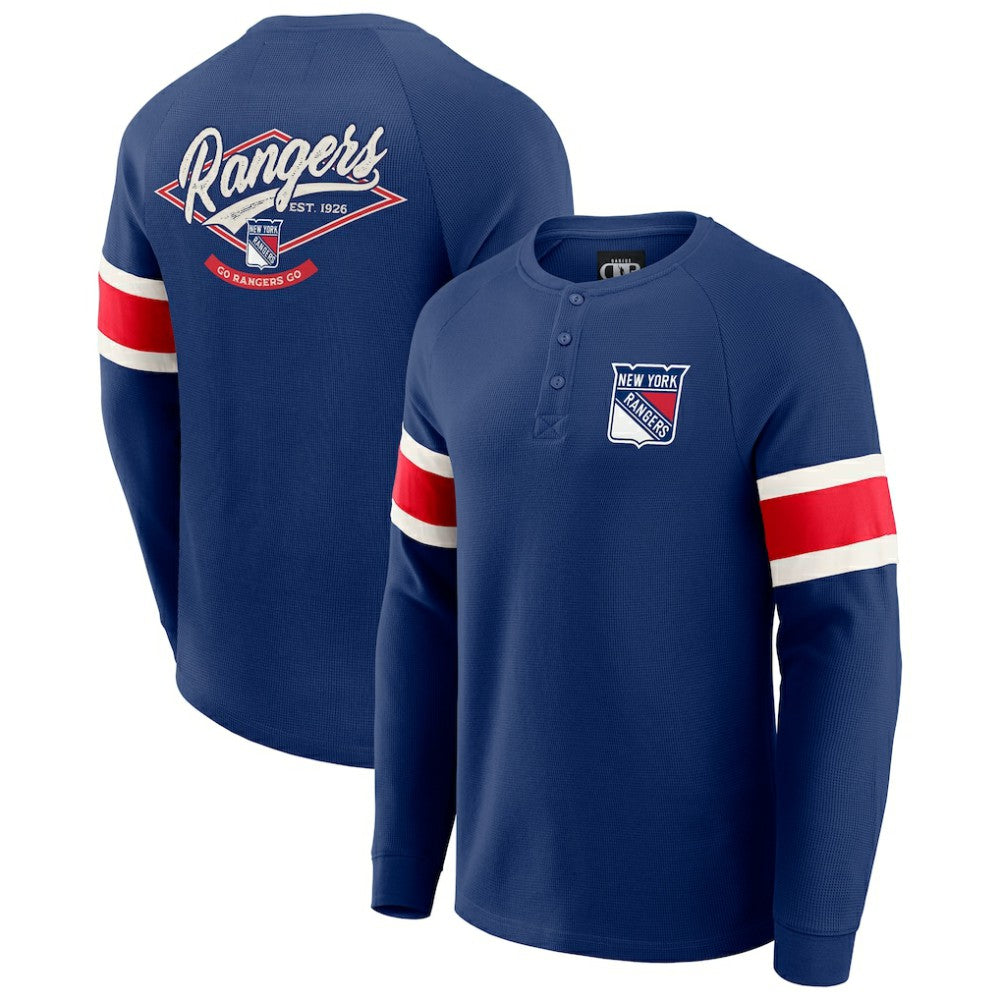 NHL New York Rangers Darius Rucker Collection by Fanatics Waffle-Knit Raglan Long Sleeve Henley T-Shirt - Navy