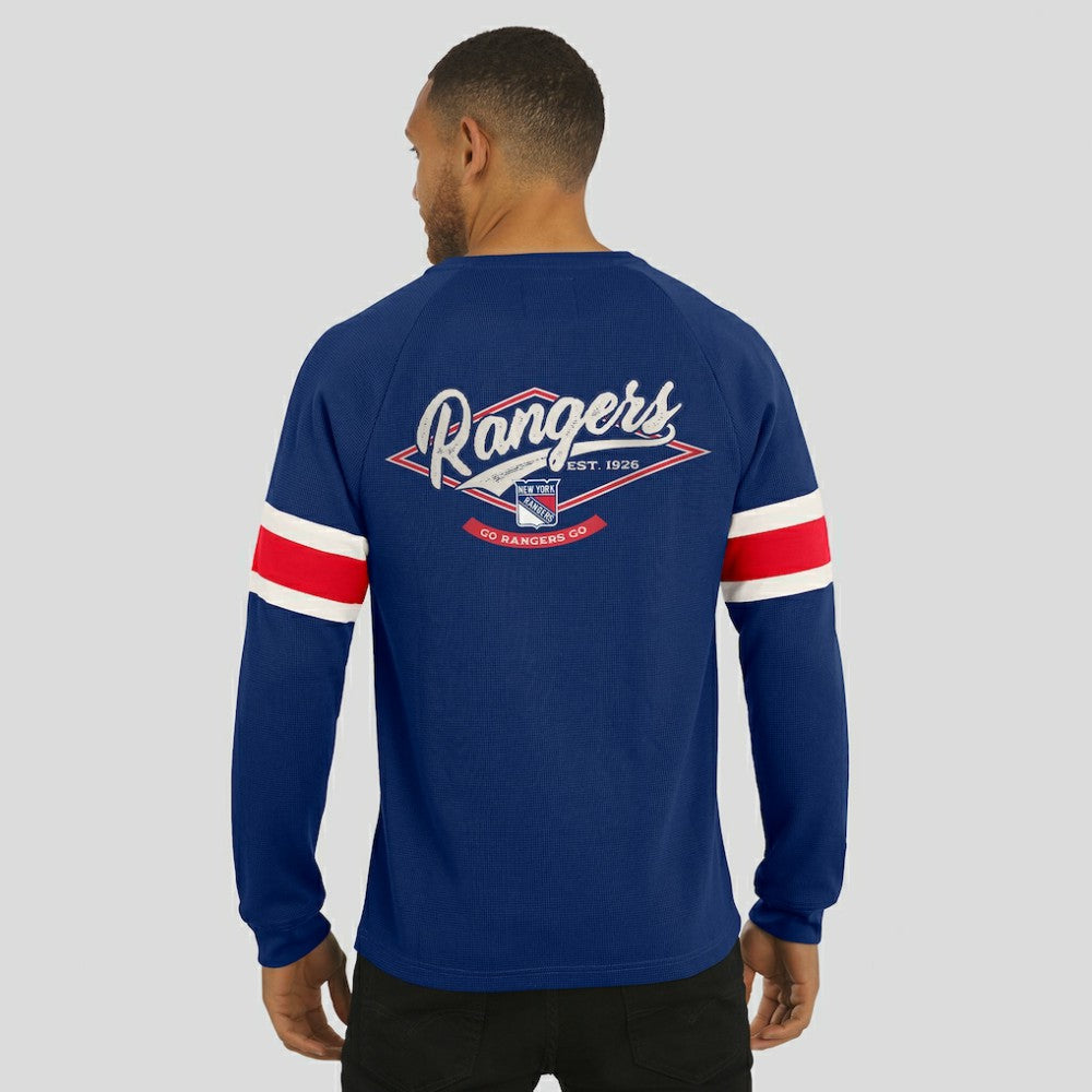 NHL New York Rangers Darius Rucker Collection by Fanatics Waffle-Knit Raglan Long Sleeve Henley T-Shirt - Navy