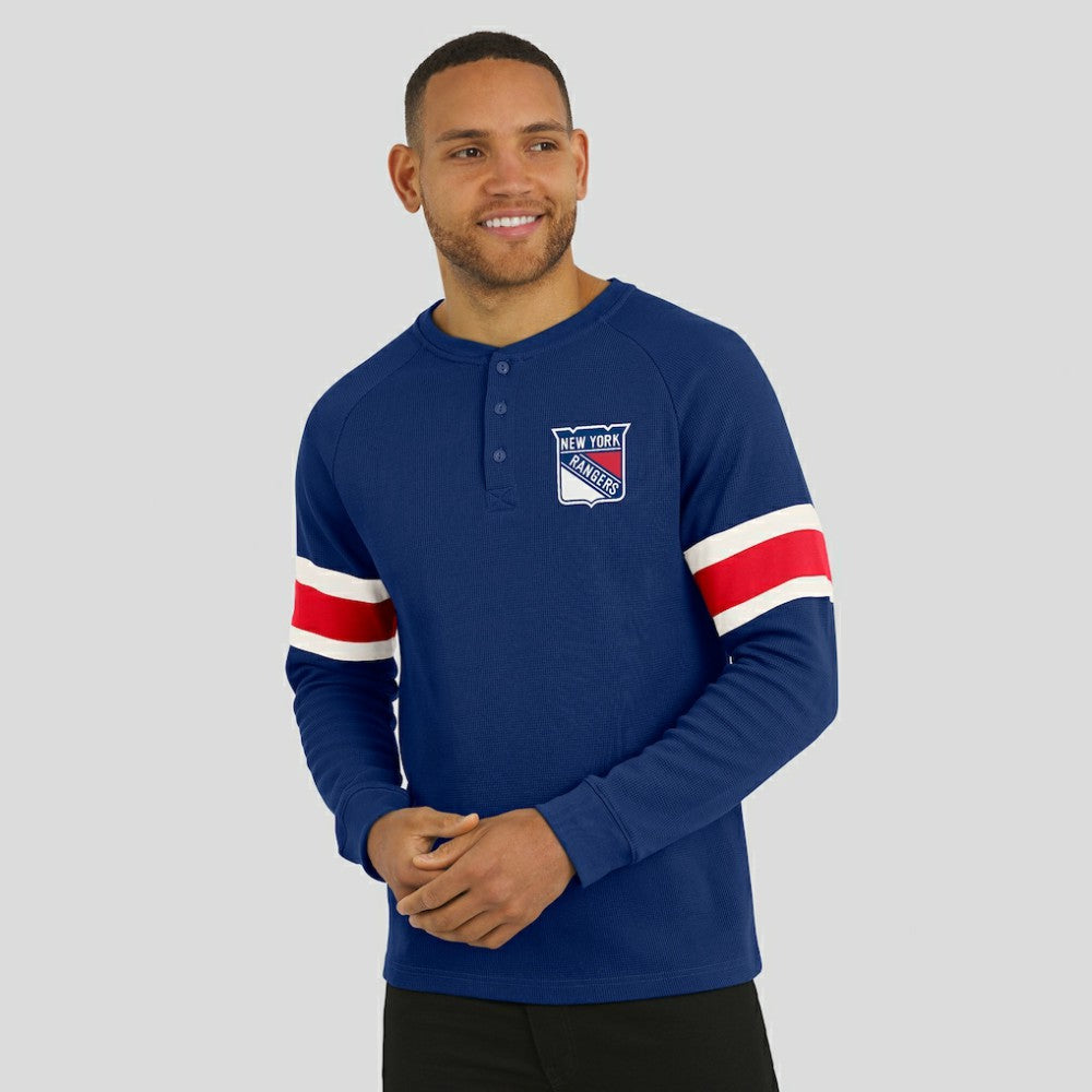 NHL New York Rangers Darius Rucker Collection by Fanatics Waffle-Knit Raglan Long Sleeve Henley T-Shirt - Navy