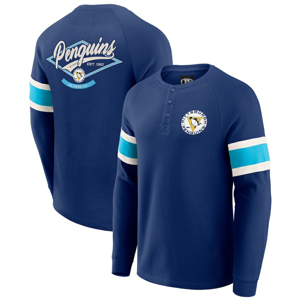 NHL Pittsburgh Penguins Darius Rucker Collection by Fanatics Waffle-Knit Raglan Long Sleeve Henley T-Shirt - Navy