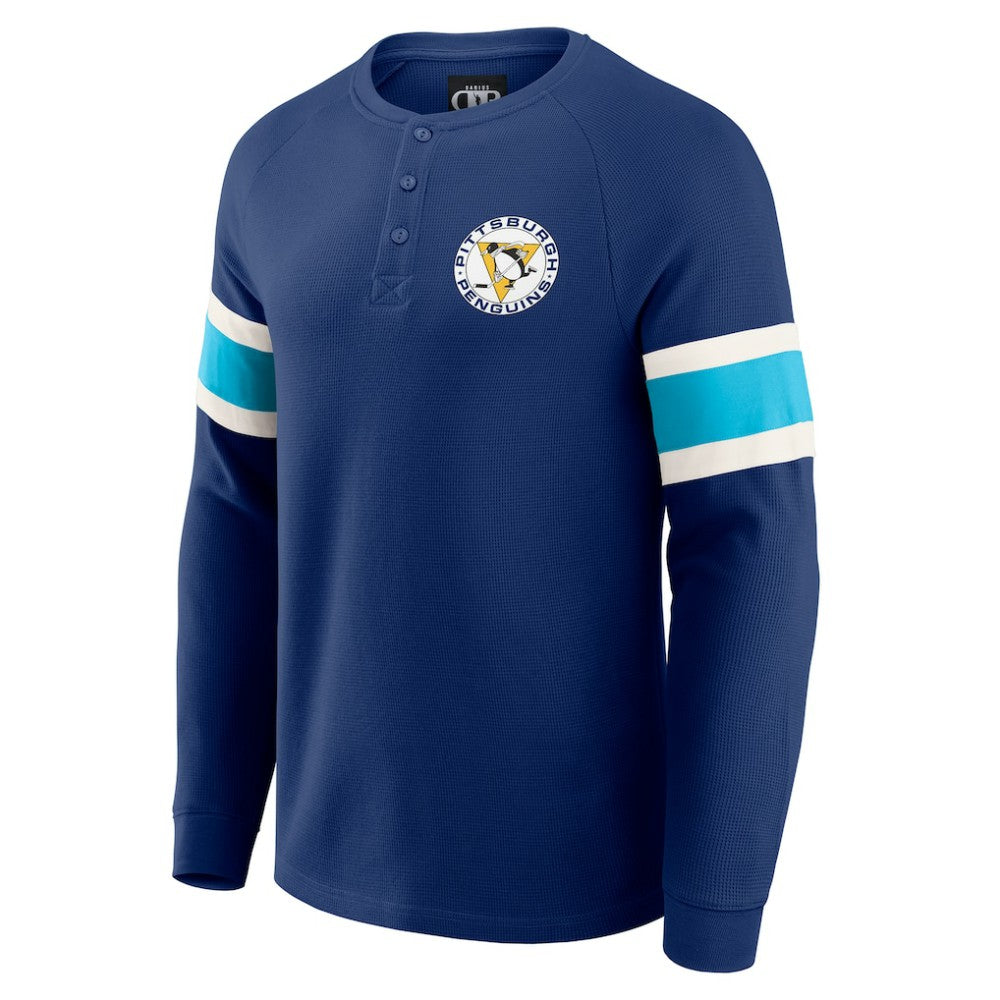 NHL Pittsburgh Penguins Darius Rucker Collection by Fanatics Waffle-Knit Raglan Long Sleeve Henley T-Shirt - Navy