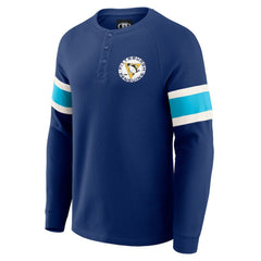 NHL Pittsburgh Penguins Darius Rucker Collection by Fanatics Waffle-Knit Raglan Long Sleeve Henley T-Shirt - Navy