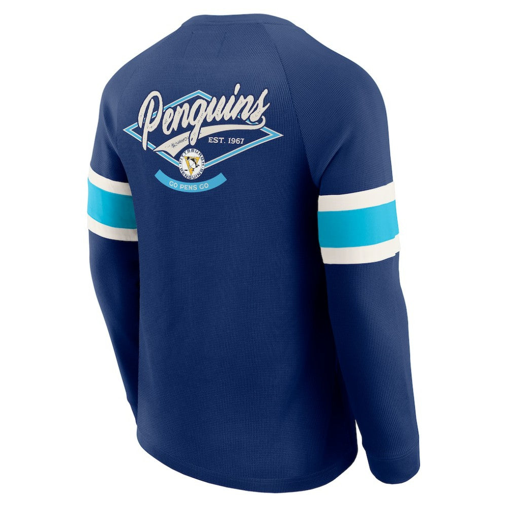 NHL Pittsburgh Penguins Darius Rucker Collection by Fanatics Waffle-Knit Raglan Long Sleeve Henley T-Shirt - Navy