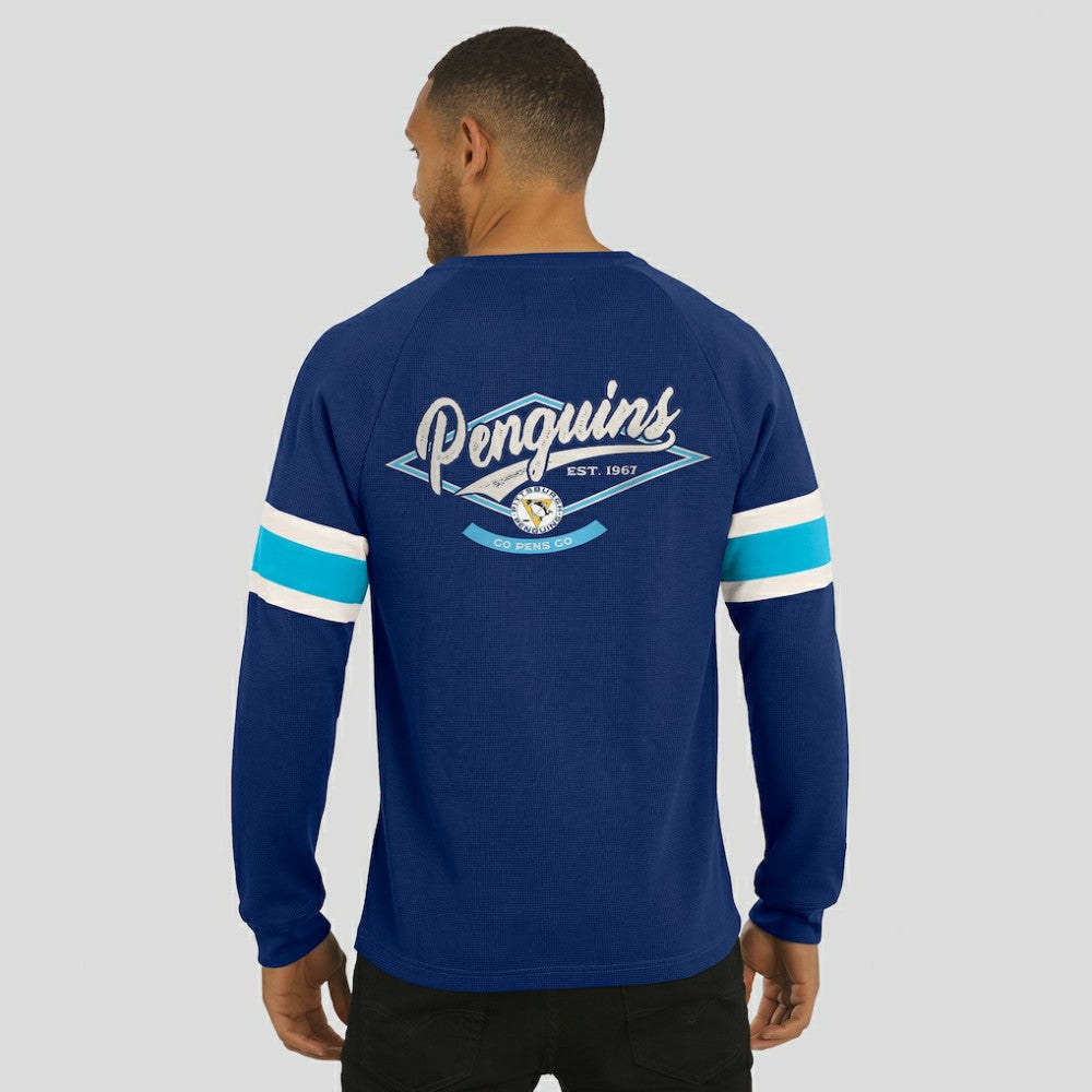 NHL Pittsburgh Penguins Darius Rucker Collection by Fanatics Waffle-Knit Raglan Long Sleeve Henley T-Shirt - Navy