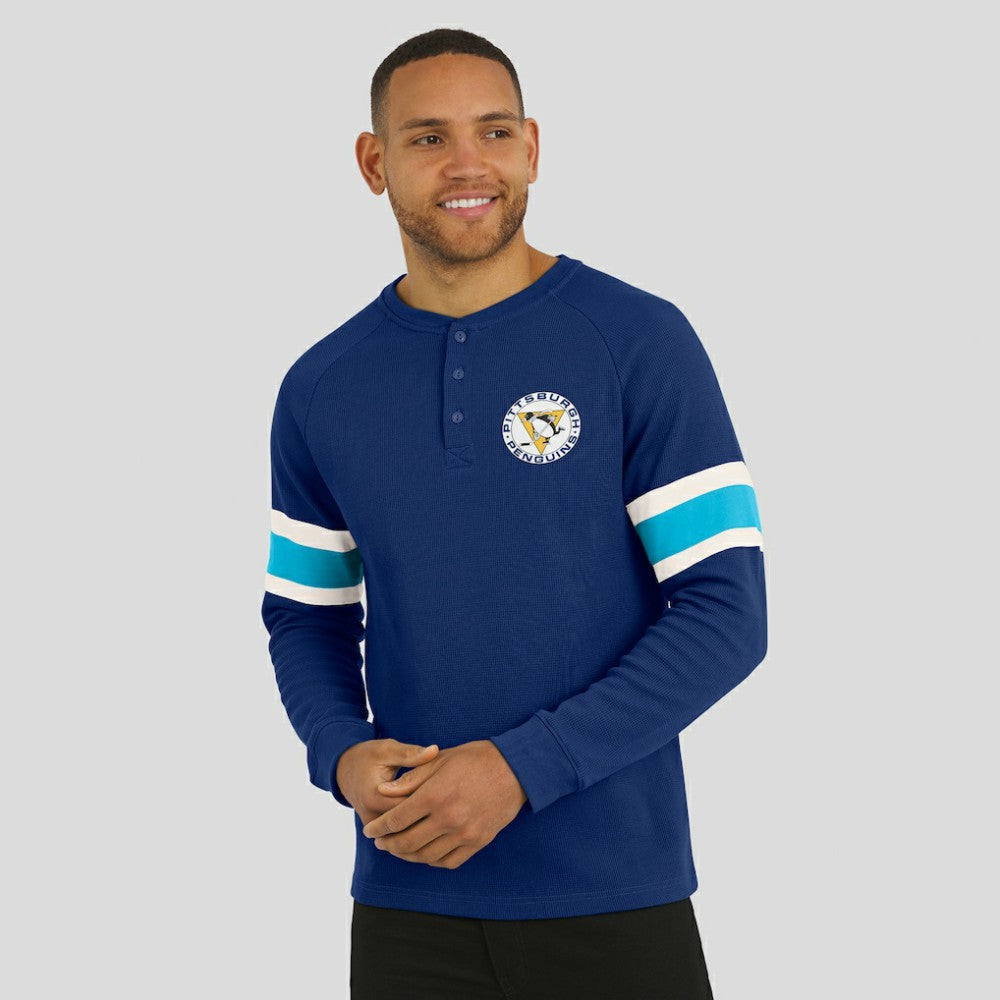 NHL Pittsburgh Penguins Darius Rucker Collection by Fanatics Waffle-Knit Raglan Long Sleeve Henley T-Shirt - Navy