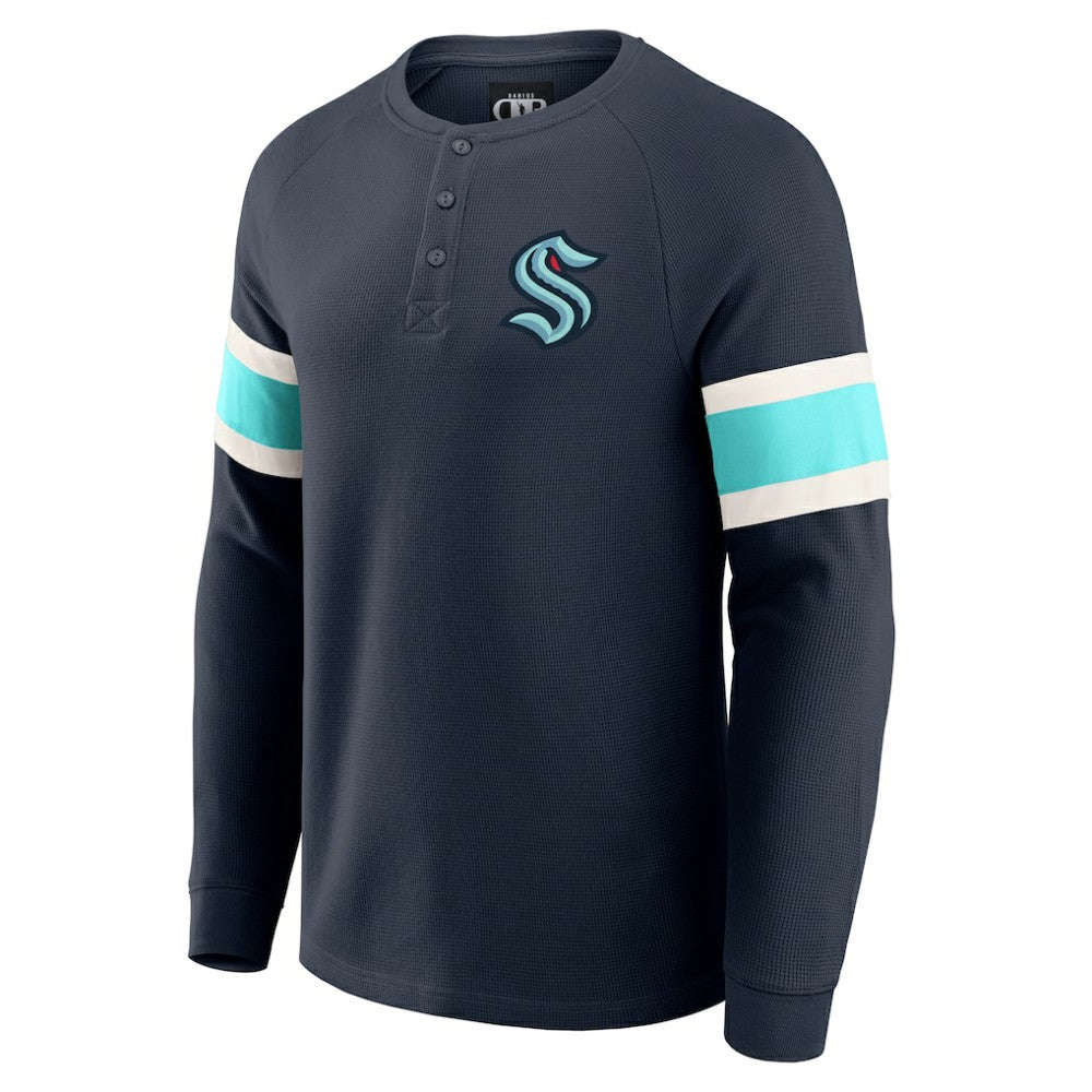 NHL Seattle Kraken Darius Rucker Collection by Fanatics Waffle-Knit Raglan Long Sleeve Henley T-Shirt - Deep Sea Blue
