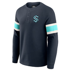 NHL Seattle Kraken Darius Rucker Collection by Fanatics Waffle-Knit Raglan Long Sleeve Henley T-Shirt - Deep Sea Blue