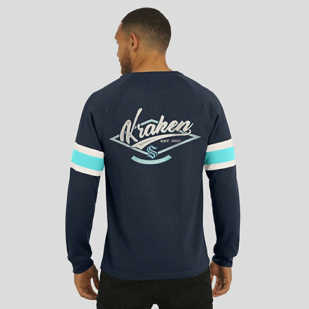 NHL Seattle Kraken Darius Rucker Collection by Fanatics Waffle-Knit Raglan Long Sleeve Henley T-Shirt - Deep Sea Blue