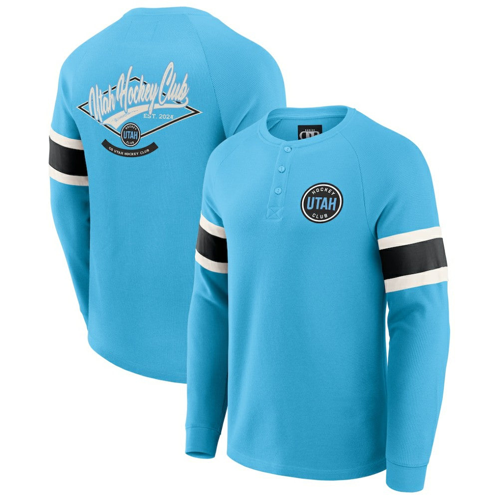 NHL Utah Hockey Club Darius Rucker Collection by Fanatics Waffle-Knit Raglan Long Sleeve Henley T-Shirt - Light Blue