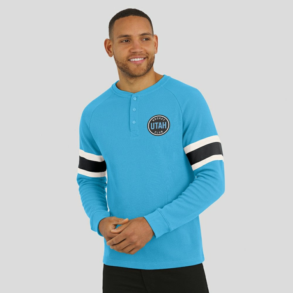 NHL Utah Hockey Club Darius Rucker Collection by Fanatics Waffle-Knit Raglan Long Sleeve Henley T-Shirt - Light Blue
