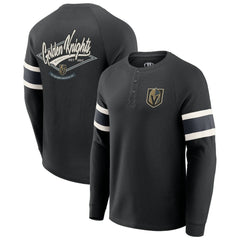 NHL Vegas Golden Knights Darius Rucker Collection by Fanatics Waffle-Knit Raglan Long Sleeve Henley T-Shirt - Black