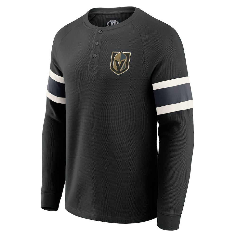NHL Vegas Golden Knights Darius Rucker Collection by Fanatics Waffle-Knit Raglan Long Sleeve Henley T-Shirt - Black