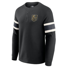 NHL Vegas Golden Knights Darius Rucker Collection by Fanatics Waffle-Knit Raglan Long Sleeve Henley T-Shirt - Black