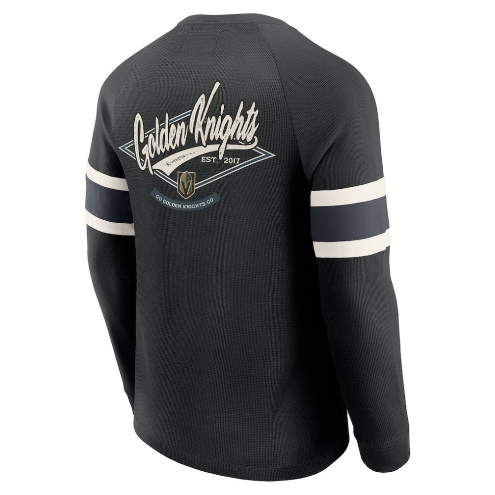 NHL Vegas Golden Knights Darius Rucker Collection by Fanatics Waffle-Knit Raglan Long Sleeve Henley T-Shirt - Black