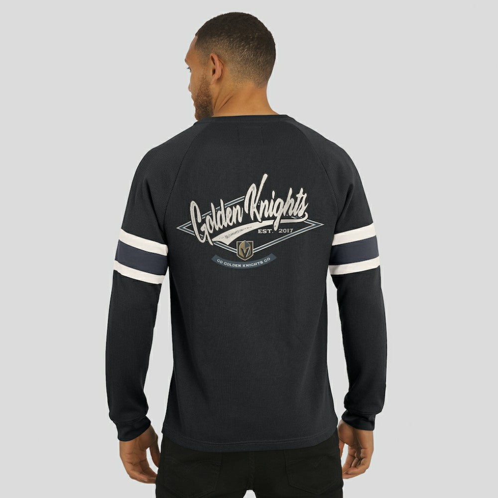 NHL Vegas Golden Knights Darius Rucker Collection by Fanatics Waffle-Knit Raglan Long Sleeve Henley T-Shirt - Black