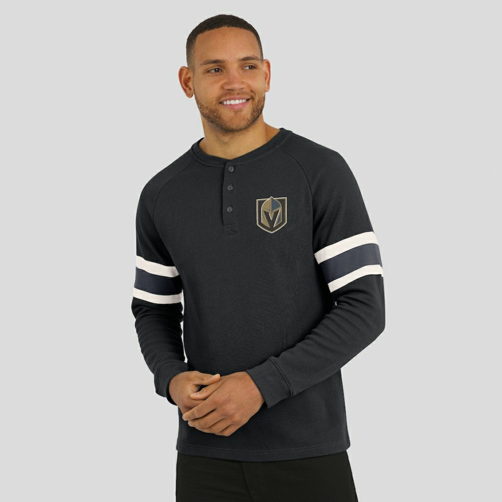 NHL Vegas Golden Knights Darius Rucker Collection by Fanatics Waffle-Knit Raglan Long Sleeve Henley T-Shirt - Black