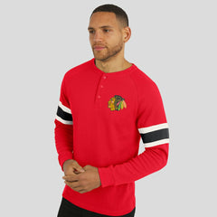 NHL Chicago Blackhawks Darius Rucker Collection by Fanatics Waffle-Knit Raglan Long Sleeve Henley T-Shirt - Red
