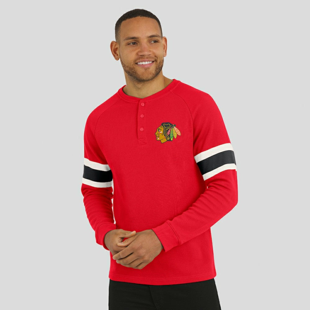 NHL Chicago Blackhawks Darius Rucker Collection by Fanatics Waffle-Knit Raglan Long Sleeve Henley T-Shirt - Red