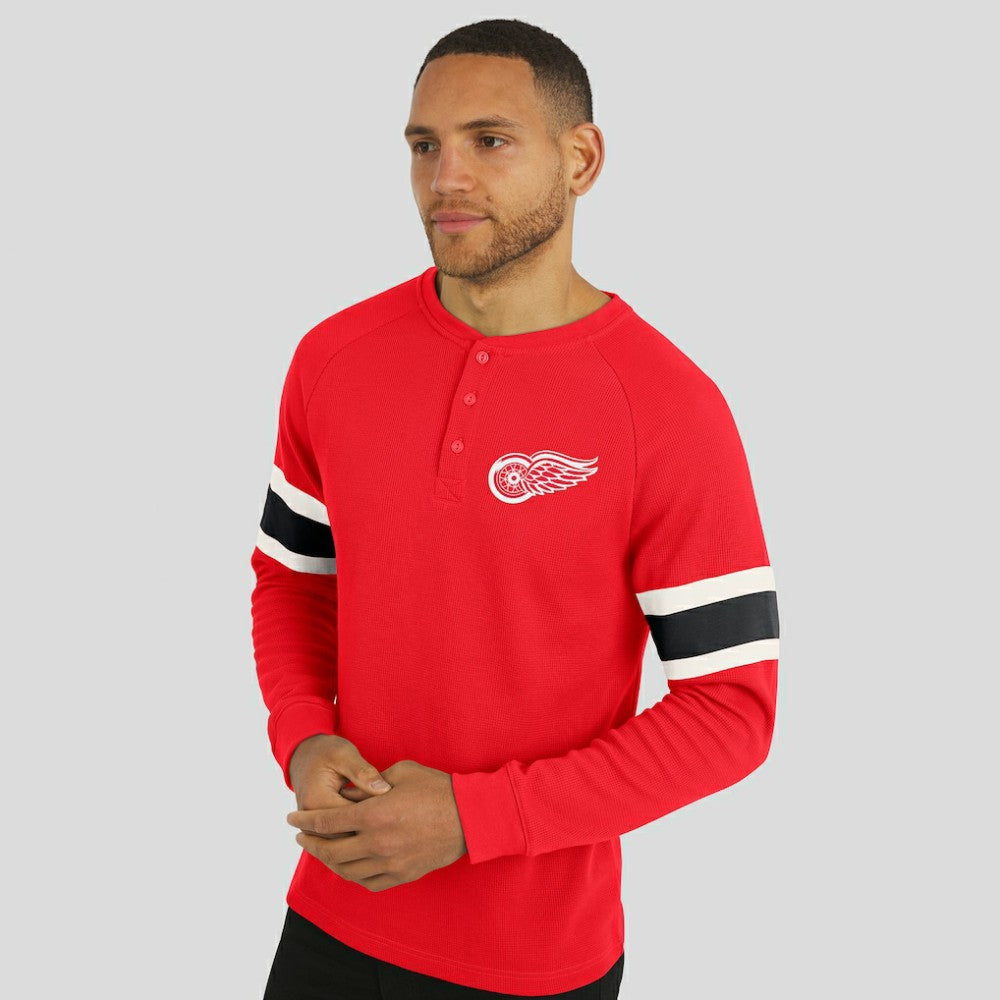 NHL Detroit Red Wings Darius Rucker Collection by Fanatics Waffle-Knit Raglan Long Sleeve Henley T-Shirt - Red
