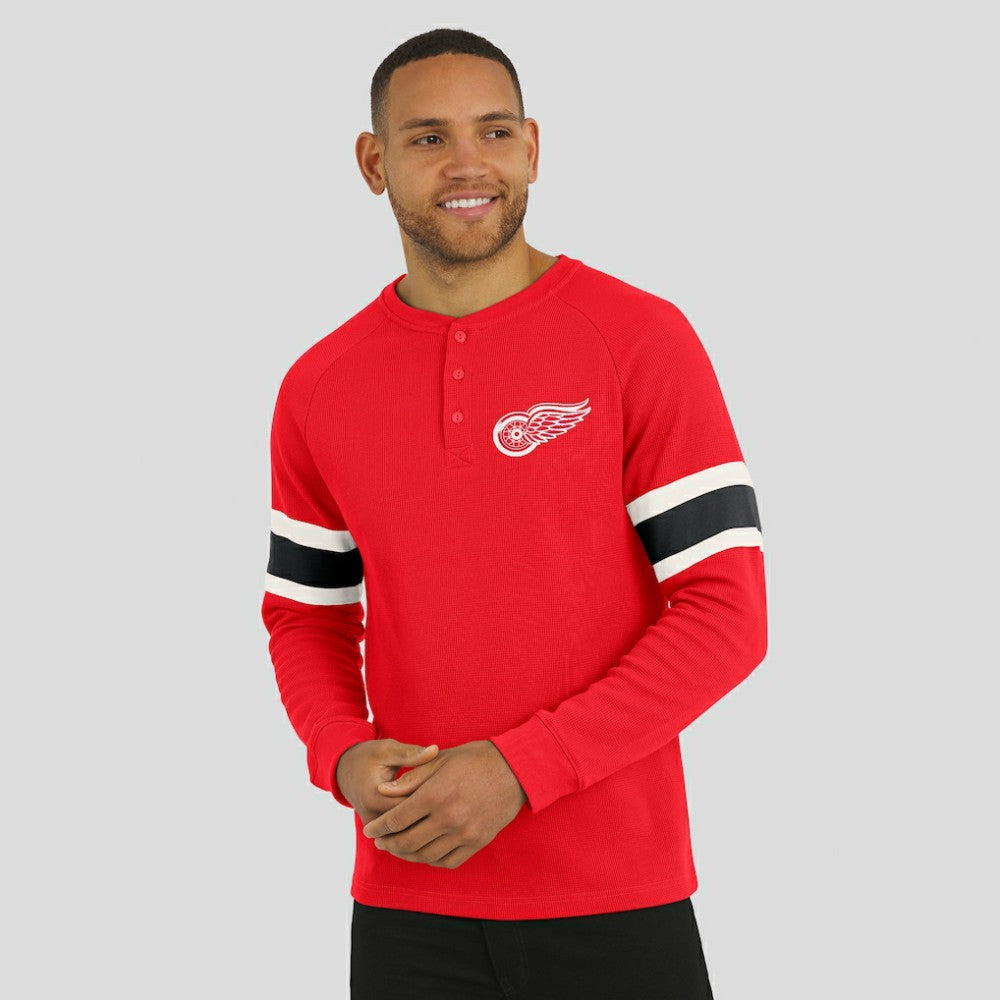 NHL Detroit Red Wings Darius Rucker Collection by Fanatics Waffle-Knit Raglan Long Sleeve Henley T-Shirt - Red
