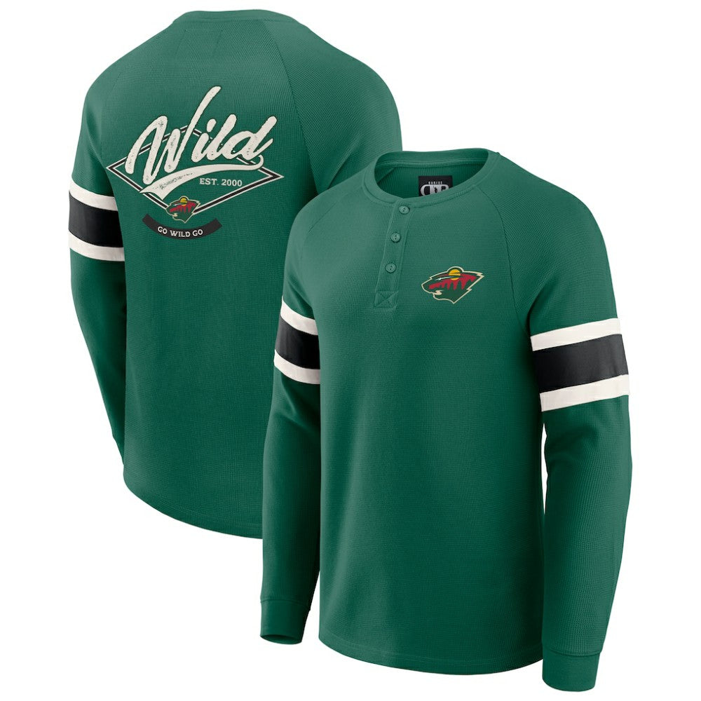NHL Minnesota Wild Darius Rucker Collection by Fanatics Waffle-Knit Raglan Long Sleeve Henley T-Shirt - Green