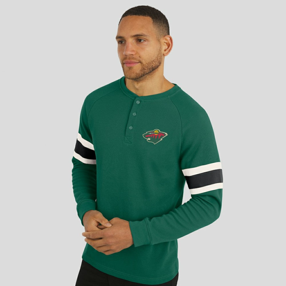 NHL Minnesota Wild Darius Rucker Collection by Fanatics Waffle-Knit Raglan Long Sleeve Henley T-Shirt - Green