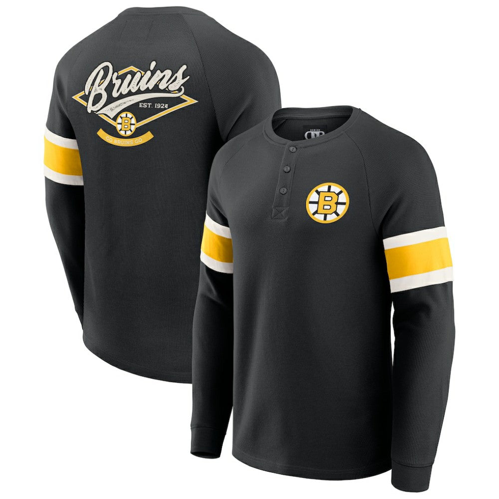 NHL Boston Bruins Darius Rucker Collection by Fanatics Waffle-Knit Raglan Long Sleeve Henley T-Shirt - Black