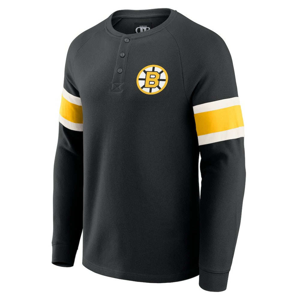 NHL Boston Bruins Darius Rucker Collection by Fanatics Waffle-Knit Raglan Long Sleeve Henley T-Shirt - Black