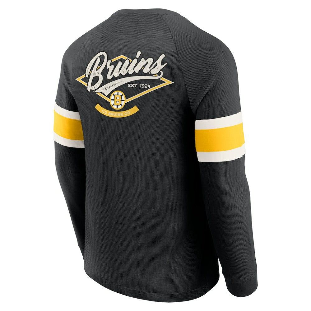 NHL Boston Bruins Darius Rucker Collection by Fanatics Waffle-Knit Raglan Long Sleeve Henley T-Shirt - Black