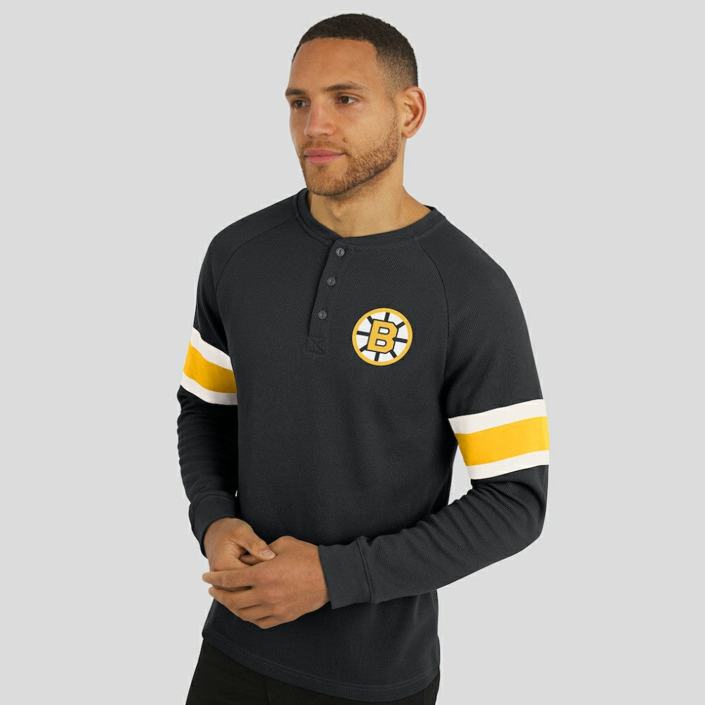 NHL Boston Bruins Darius Rucker Collection by Fanatics Waffle-Knit Raglan Long Sleeve Henley T-Shirt - Black